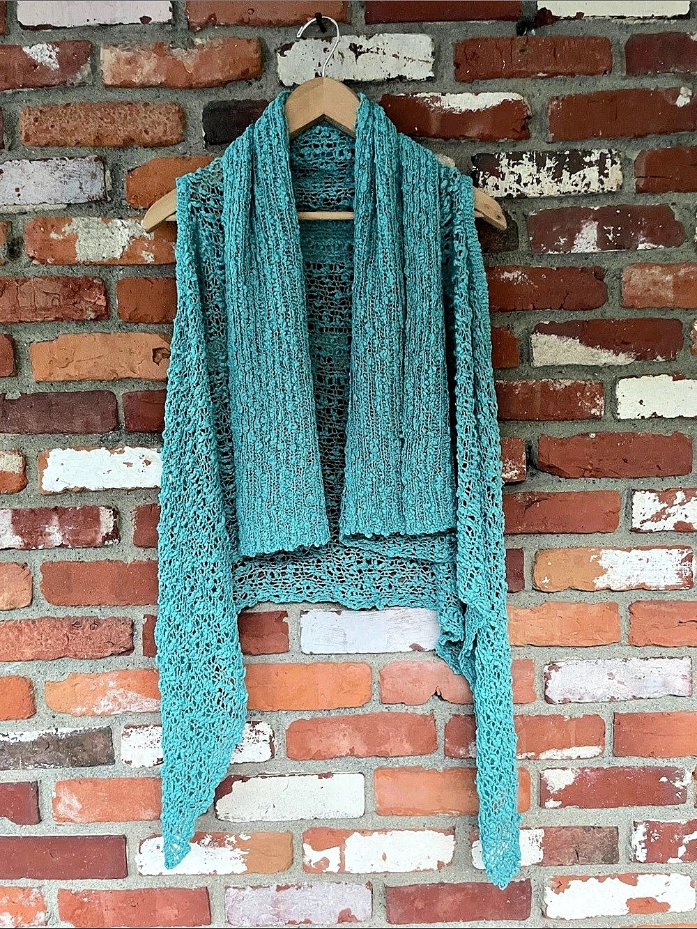 Handcrafted coastal Cowgirl boho chic Open-Knit layering Shrug turquoise L/XL